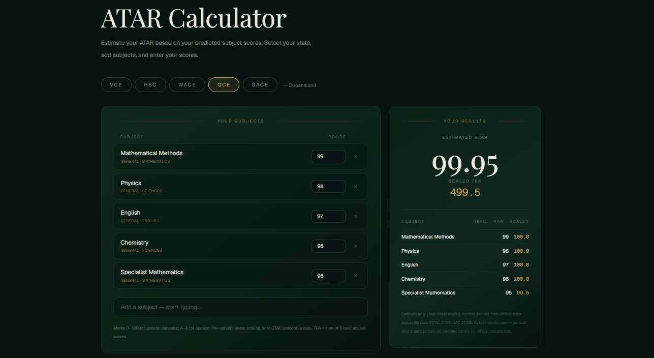 ATAR Calculator screenshot 1
